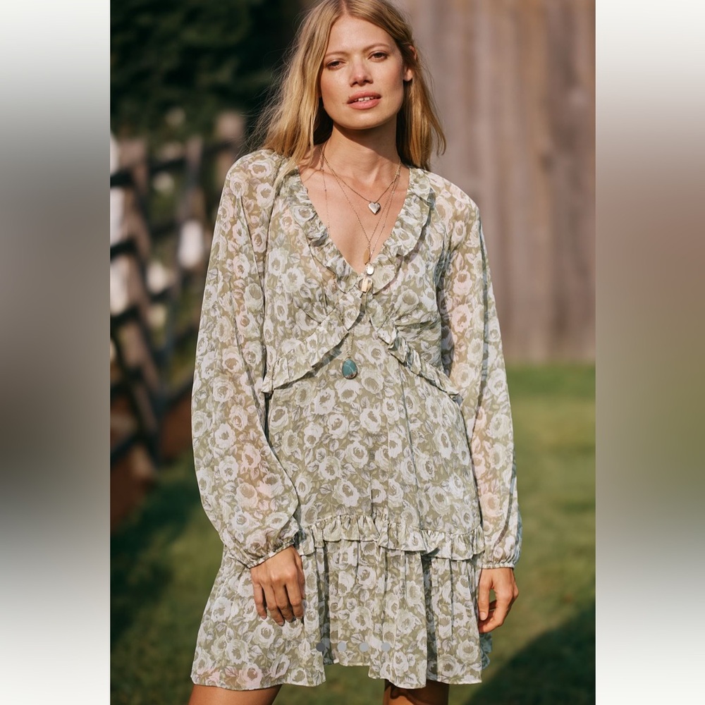 Anthropologie x LoverlyGrey Puff-Sleeve Ruffle Mini Dress